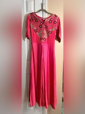Pink Embroidered Anarkali Goen with Embroidered Accents